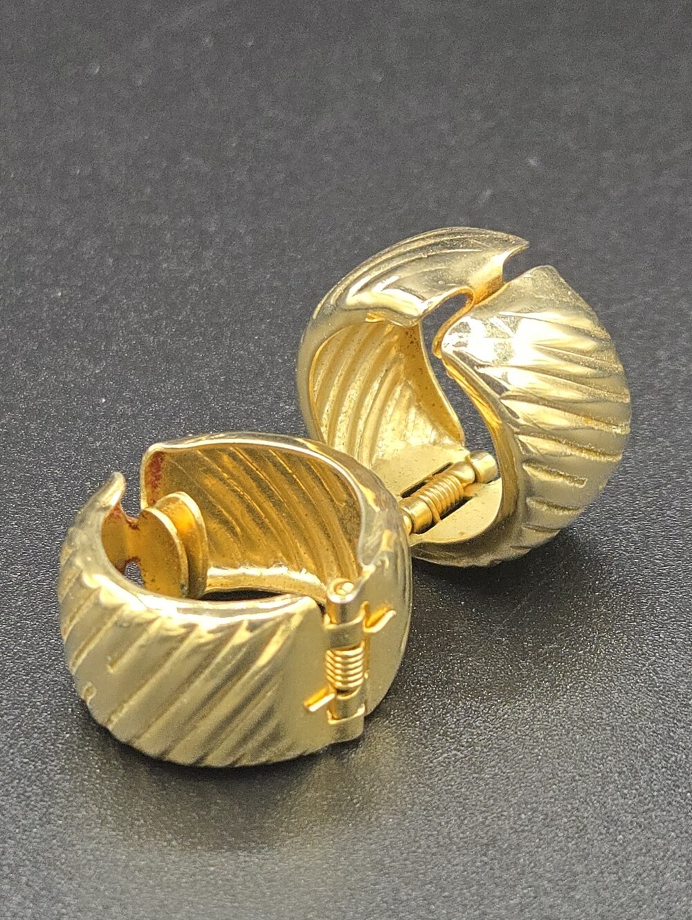 Vintage Gold Tone Metal Snap On Earrings